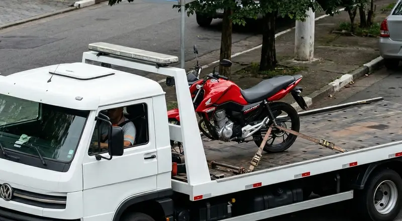Motocicleta sendo transportada com segurança por serviço de reboque no Rio de Janeiro
